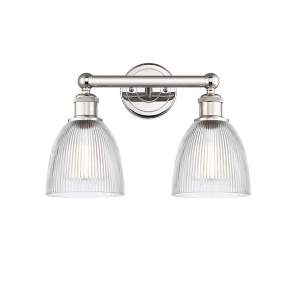 Castile 15 in. 2-Light Polished Nickel Vanity Light with Glass Shade