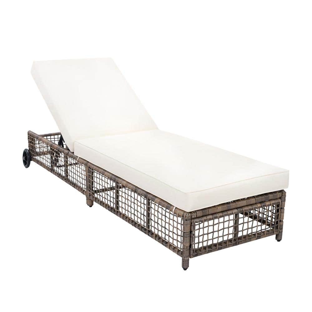 Metal＋Rattan Outdoor Lounge Chair with Beige Cushion and Wheels with 5-Position Backrest for Poolside, Backyard price history on PriceWatchPro