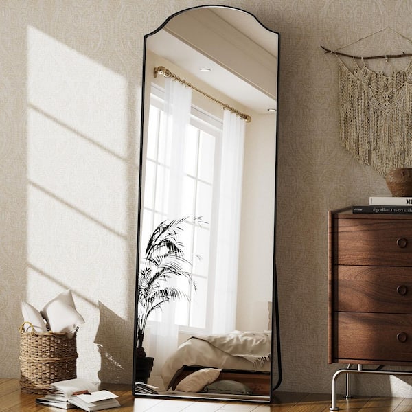 Black 24 in. W x 65 in. H Arched Modern Metal Framed Inward Bending Full Length Mirror Floor Mirror