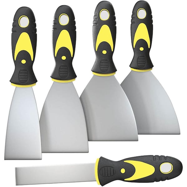 KIWDZFU Putty Knife Set Stainless Steel Scraper Tool No Rusting Comfortable Grip for Drywall Wallpaper 5 Pack