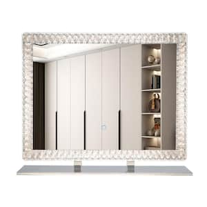 35 in. W x 27 in. H Rectangular Wall-Mounted Bathroom Makeup Mirror with LED Lights and Crystal Frame