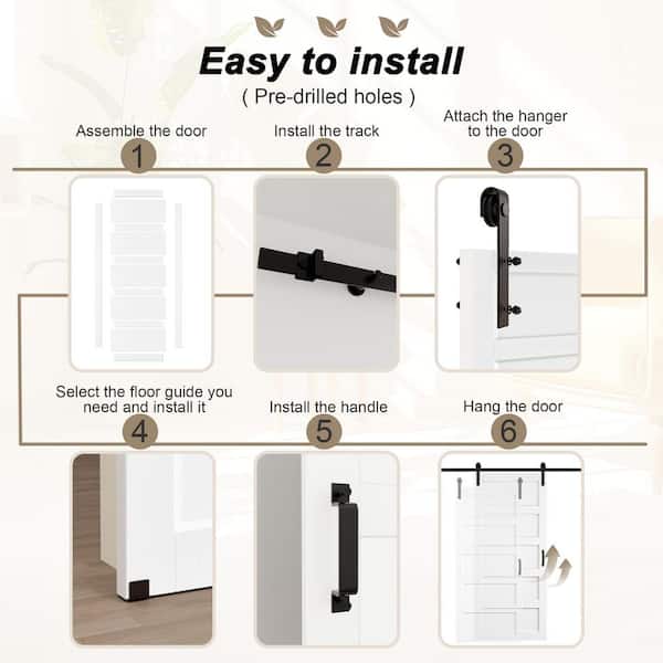 48 in. x 84 in. Waterproof 5-Panel White MDF with PVC Finished Pre-Drilled Interior Sliding Barn Door with Hardware Kit