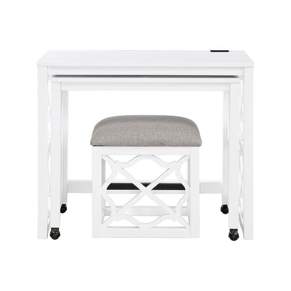 Arin White 3-Piece Pack Desks with Stool Set