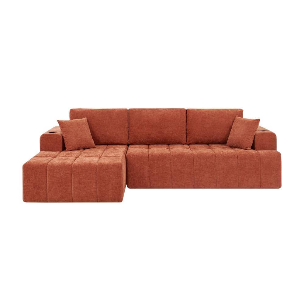 108 in. L-Shaped 4-piece Chenille Cloud Style Sectional Sofa with Cup Holders & Side Pockets in Orange price history on PriceWatchPro