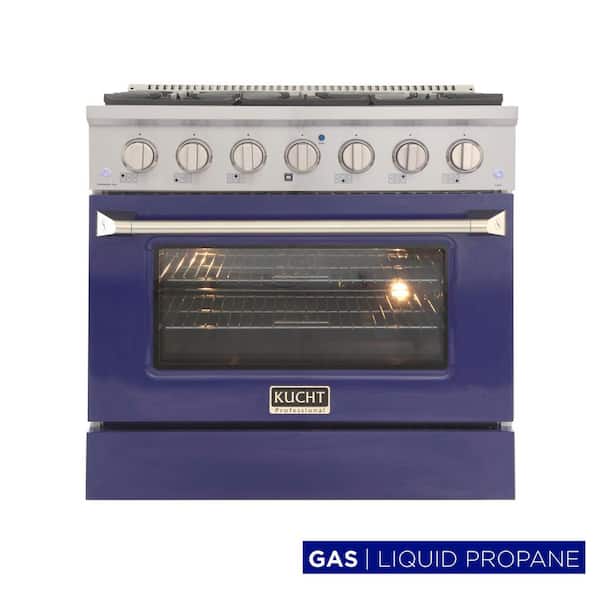 Kucht Pro-Style 36 in. 5.2 cu. ft. Propane Gas Range with Convection Oven in Stainless Steel and Blue Oven Door