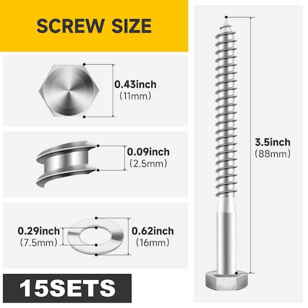 1/4 in. x 3-1/2 in. Stainless Steel Hex Drive Hex Head Lag Screws (15-Pack)
