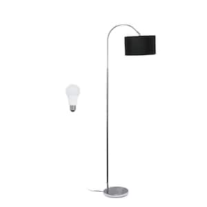 Vista 66 in. Brushed Nickel/Black Shade Modern Arched Floor Lamp for Living Room with LED Bulb Included