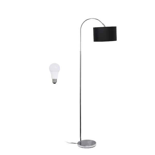 Creekwood home Vista 66 in. Brushed Nickel/Black Shade Modern Arched Floor Lamp for Living Room with LED Bulb Included