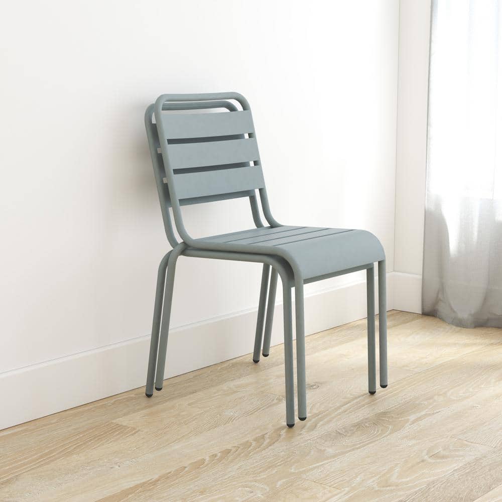 Light Gray Steel Armless Stacking Patio Dining Chairs, Pair