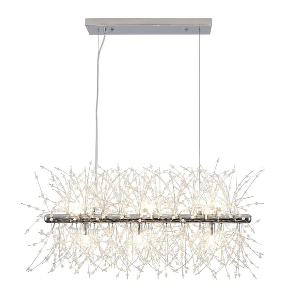 ZJVAIVE 9-Light Chrome Dandelion-Shaped Frame & Crystal Bead Chandelier for Kitchen Island Dinning Room with Bulbs Included
