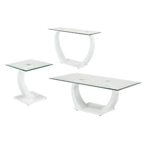 Tafthall 3-Piece 50 in. Glossy White Rectangle Glass Coffee Table Set