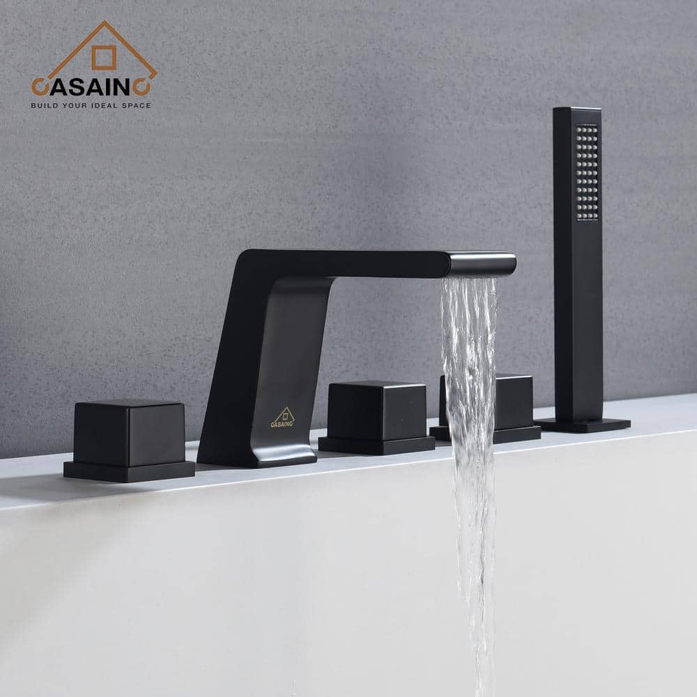 Matte Black Stainless Steel Deck-Mount Roman Bathtub Faucet Set