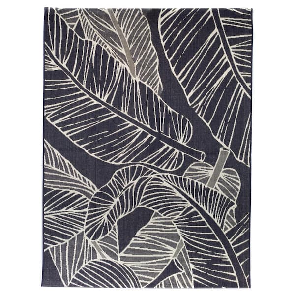 BALTA Marisol Dark Blue 7 ft. 10 in. x 10 ft. Floral Indoor/Outdoor Area Rug