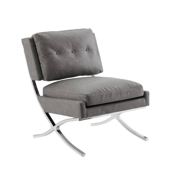 Art Leon Sally Gray Tufted Faux Leather Accent Side Chair with X-Crossed Metal Legs