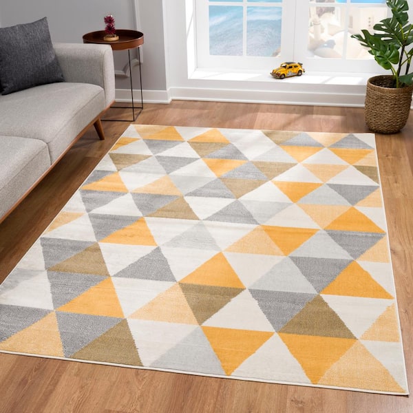 Contemporary 4x6 Area Rug (4' x 5'3'') Abstract Gold, Gold Indoor Rectangle  Easy to Clean 