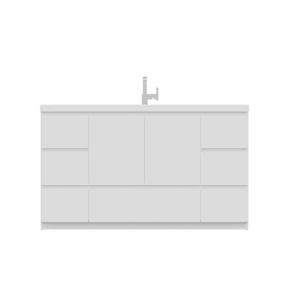 Alya Bath Paterno 60 in. W x 19 in. D Single Bath Vanity in White with Acrylic Vanity Top in White with White Basin