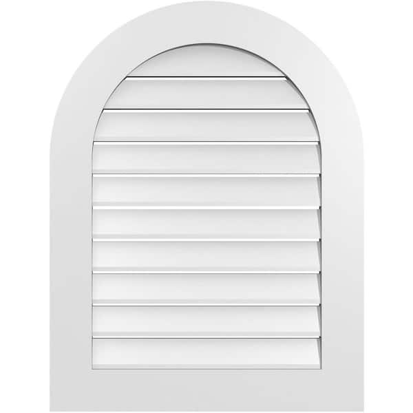 Ekena Millwork 26 in. x 34 in. Round Top White PVC Paintable Gable Louver Vent Functional