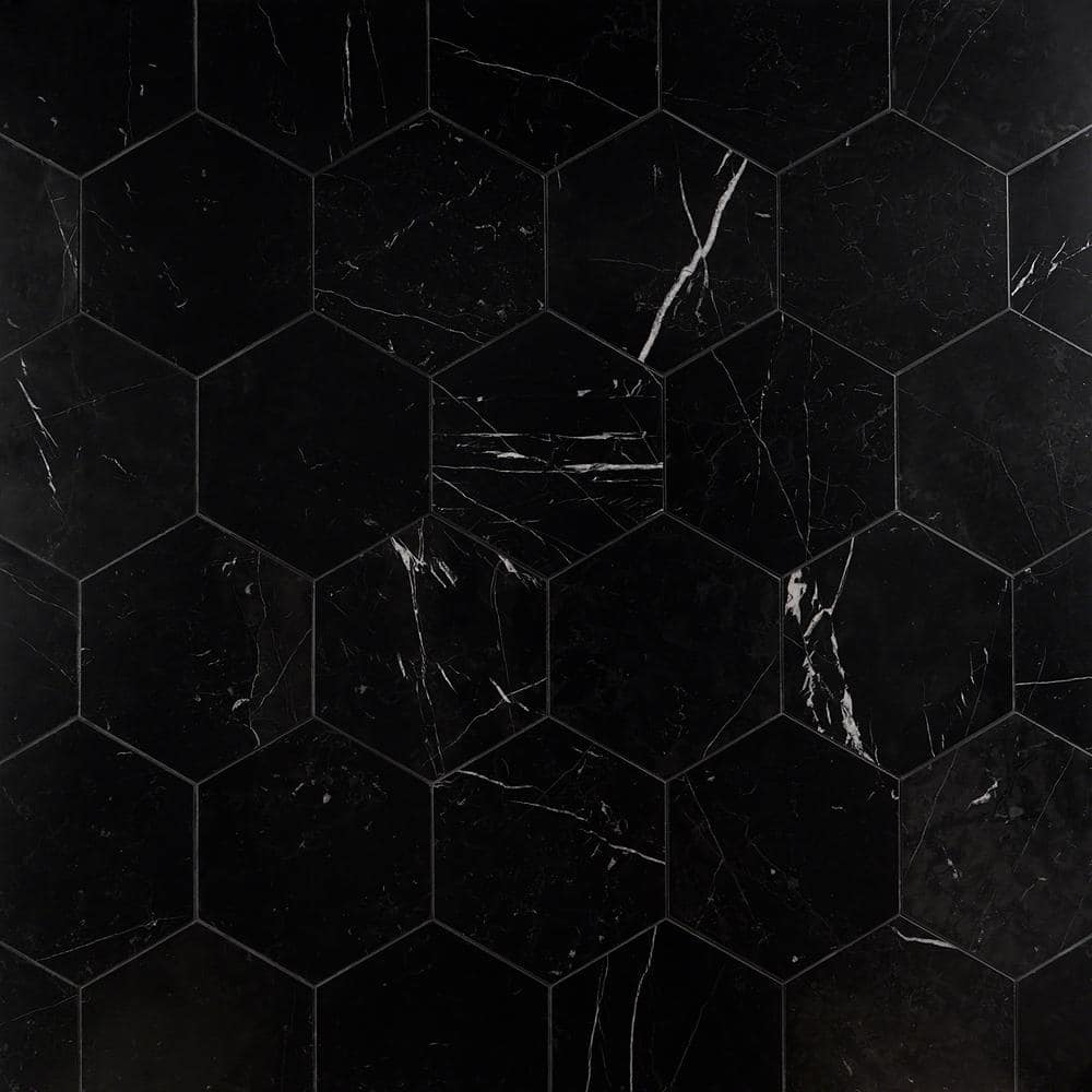 Black Hexagon Nero Marquina Marble Tile 10x10