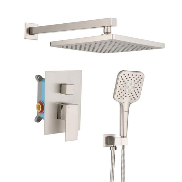 Lukvuzo 10 in. 2-Jet Mixed Wall-mounted Shower Faucet System with Valve in Brushed Nickel