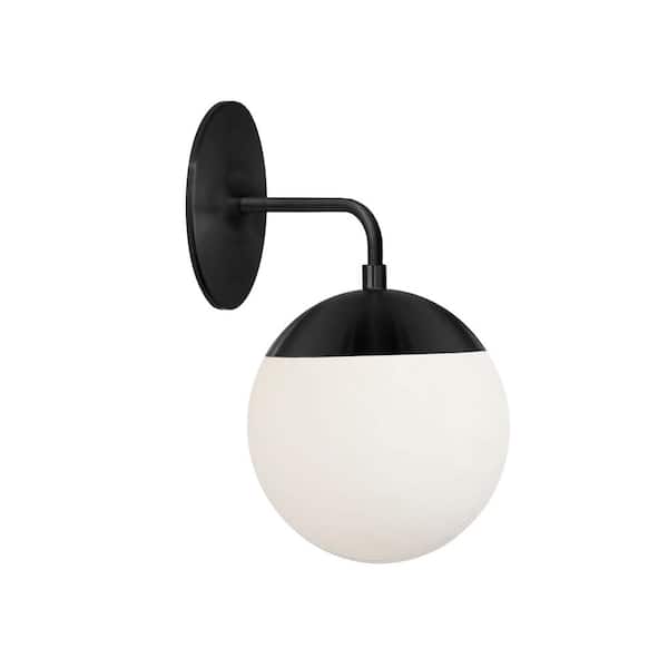 Dainolite Dayana 1-Light Matte Black Wall Sconce with White Glass