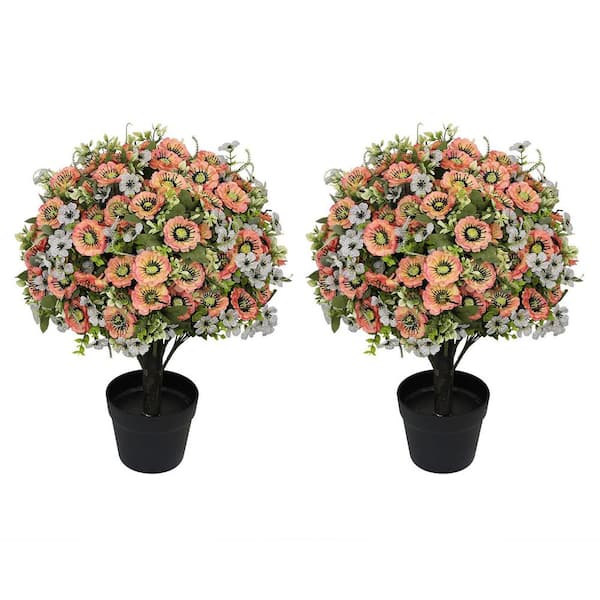 24 in. Orange Indoor/Outdoor Artificial Gerbera Daisy Floral Arrangement in Black Pot (2-Pack)