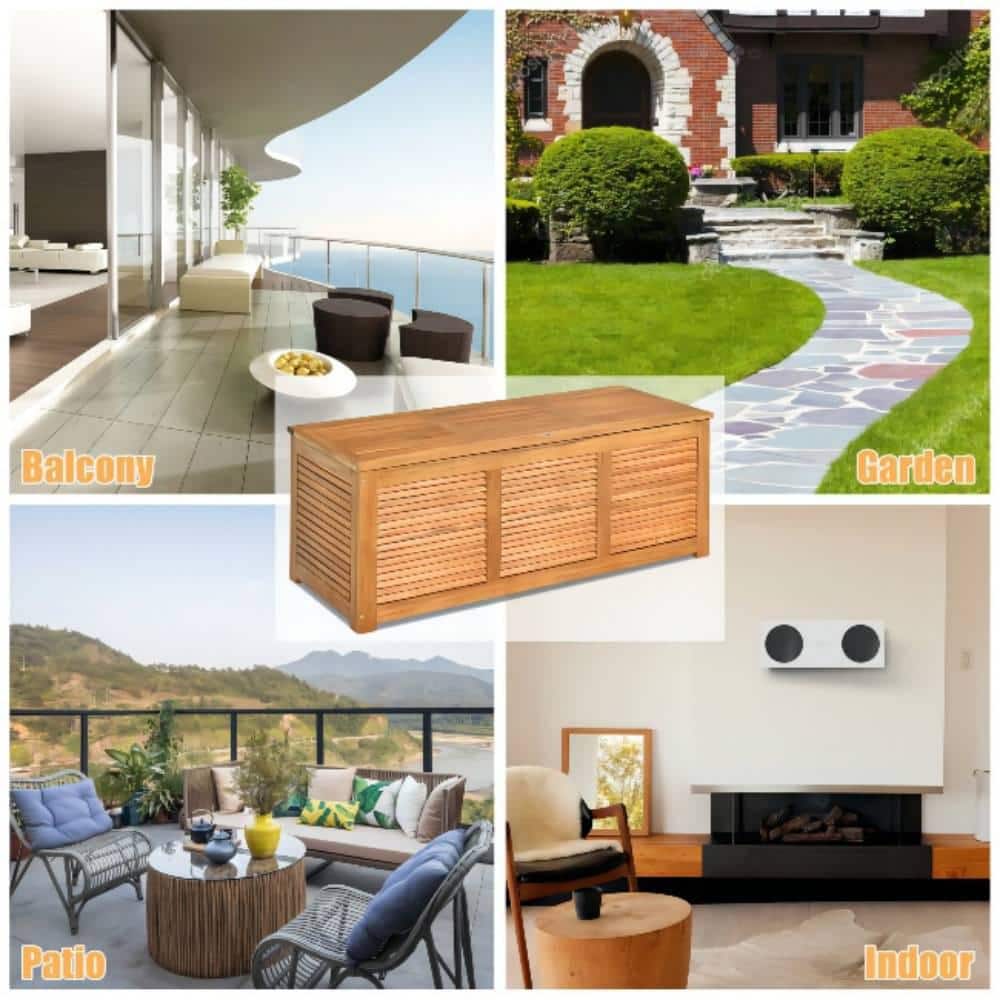 Natural Acacia Wood 47 Gallon Deck Storage Bench