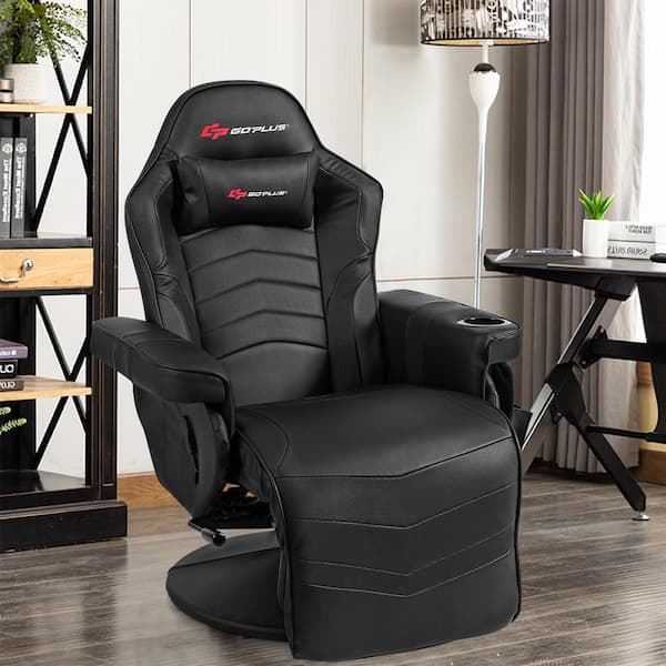 Gray PU Leather Massage Lumbar Recliner Chair with Footrest and Bluetooth Speakers
