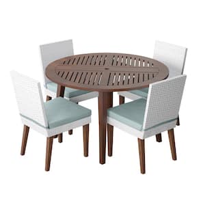 5-Piece Wicker and Acacia Outdoor Dining Set with 4 Dining Chairs with Spa Cushions