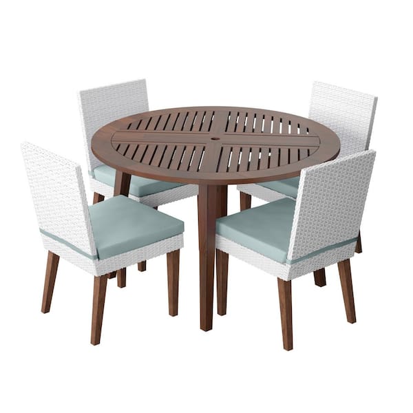 TK CLASSICS 5-Piece Wicker and Acacia Outdoor Dining Set with 4 Dining Chairs with Spa Cushions