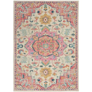 Passion Ivory Pink 5 ft. x 7 ft. Persian Vintage Area Rug