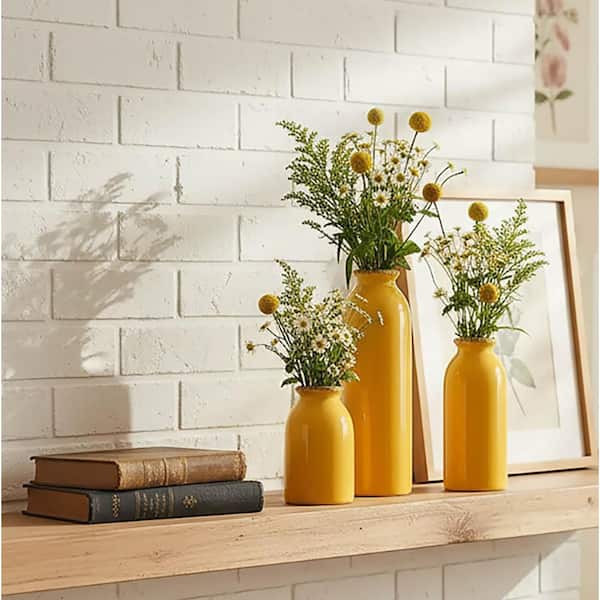 5 in. Yellow Ceramic Decorative Vase, (Set of 3) YAXDN