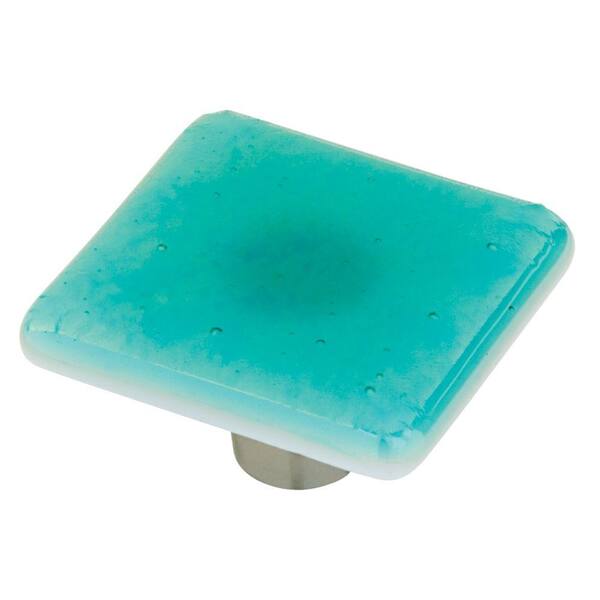 Homegrown Hardware by Liberty 1-1/2 in. Turquoise Iridescent Square Glass Cabinet Knob
