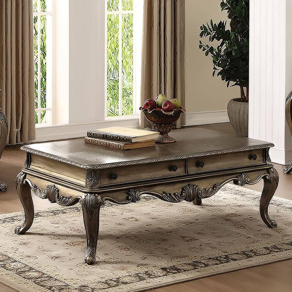 Vintage Oak Rectangular Coffee Table with Cabriole Legs and Storage