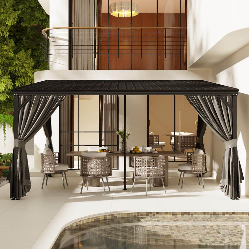 FUFU&GAGA 12 ft. x 14 ft. Aluminum Hardtop Wall Mounted Gazebo