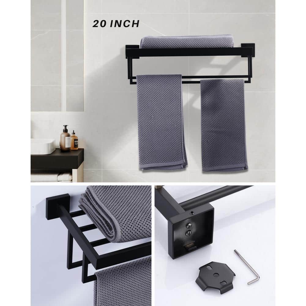 Matte Black 20 Inch Stainless Steel Wall Mounted Towel Rack