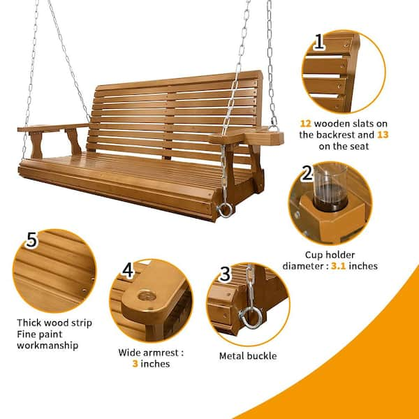 Hanging porch swing with cup holder sale