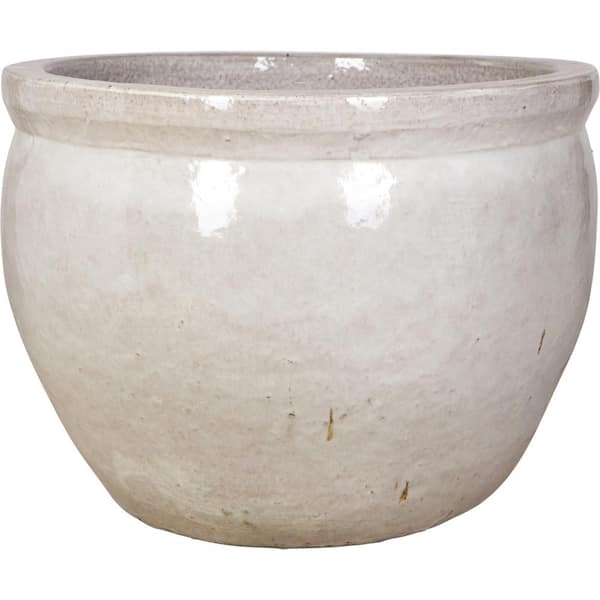 Unbranded 11 in. Antique White Ceramic Gardener Pot