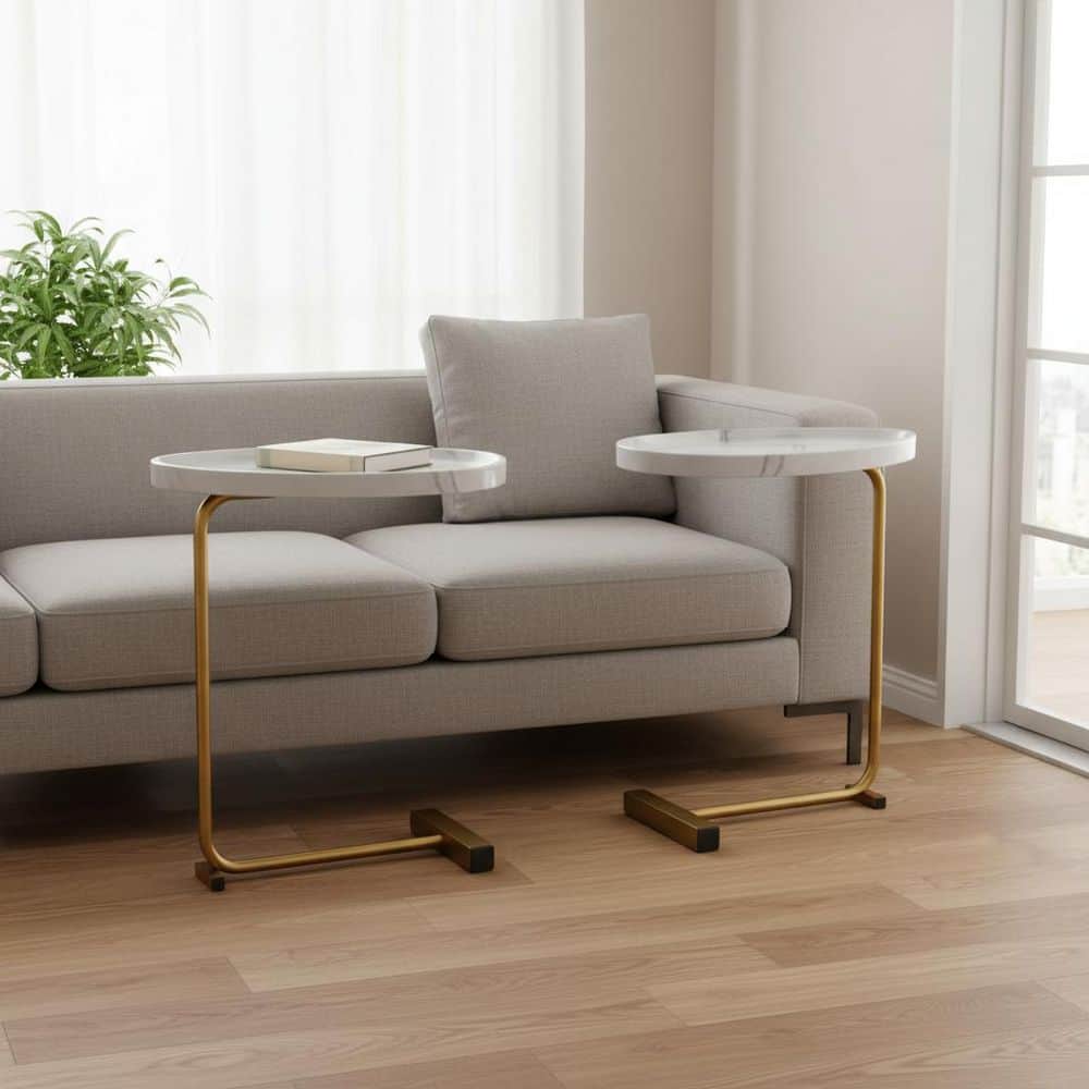 11.8 in. White Oval Marble End Table
