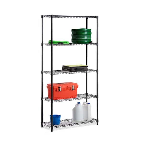 HoneyCanDo Black 5Tier Metal Wire Garage Storage Shelving Unit (18