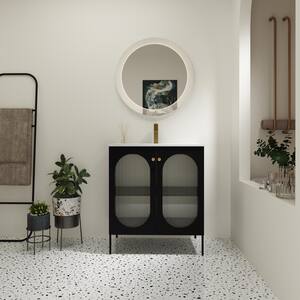 Modern 30 in. W x 18.3 in. D x 34.25 in. H Freestanding Bath Vanity in Black with White Ceramic Top