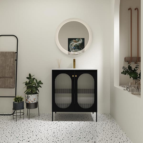 UPIKER Modern 30 in. W x 18.3 in. D x 34.25 in. H Freestanding Bath Vanity in Black with White Ceramic Top