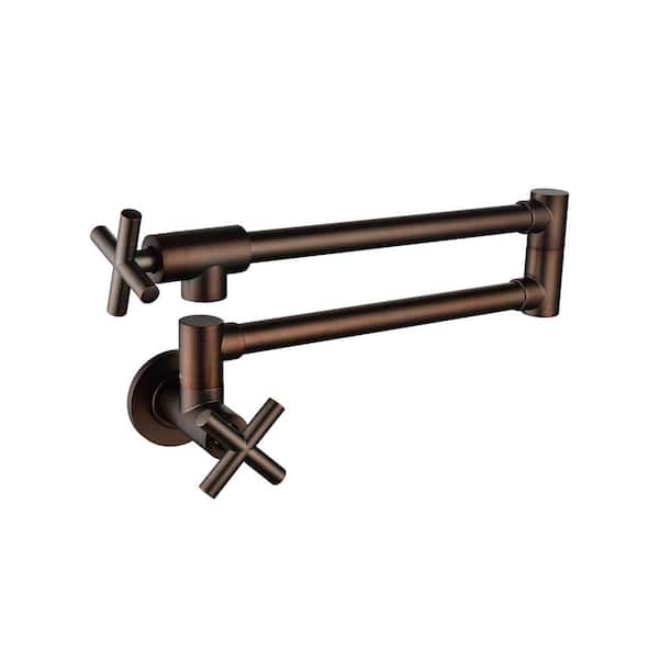 WELLFOR Wall Mounted Pot Filler in Bronze 360-Degrees Double Rotatable Brass 4 GPM Faucets