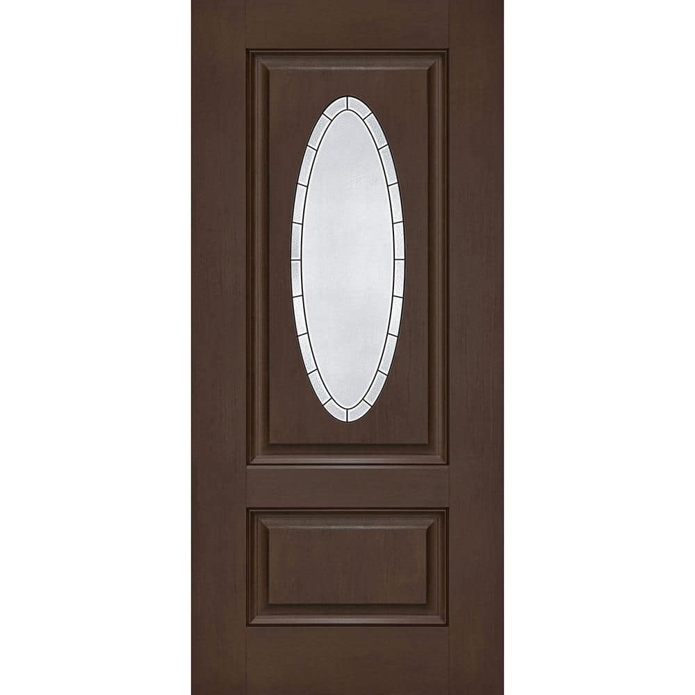 Regency 36 in. x 80 in. Universal Handing 3/4L Oval Empire Decorative Glass Hickory Fiberglass Front Door Slab price history on PriceWatchPro