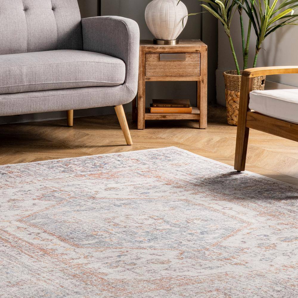 Eco-Friendly Vintage Floral Gray Synthetic 8' x 10' Area Rug