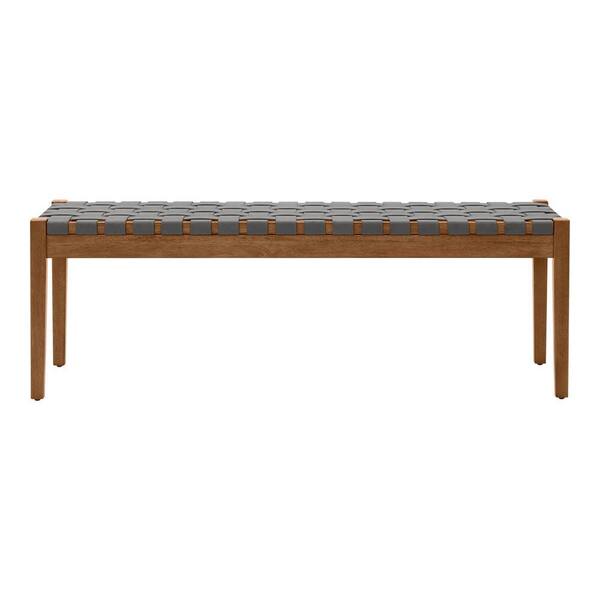 StyleWell Brickmore Gray Woven Dining Bench with Haze Finish Wood