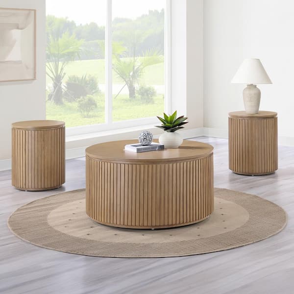 Steve Silver Colvin 36" Brown Wood Round Coffee Table with 2 End Tables, 3 Piece Set