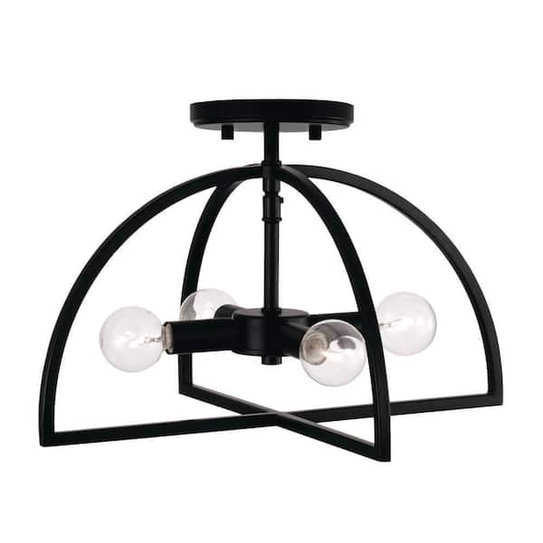 HOMEPLACE LIGHTING Lawson 15 in. W x 9 in. H 4-Light Modern Dual Mount Pendant or Semi-Flush Mount in Matte Black