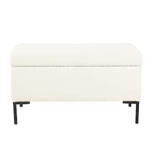 Medium Cream Boucle Storage Bench with Metal Legs 17.5 in. H x 32 in. W x 16.5 in. D
