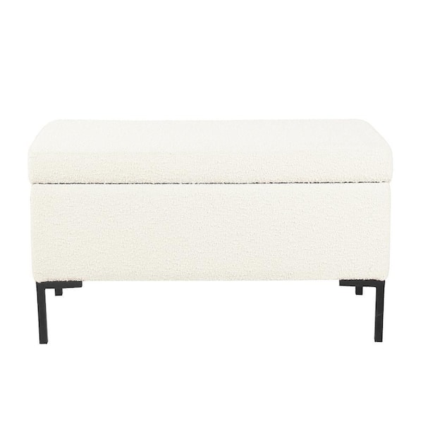 Homepop Medium Cream Boucle Storage Bench with Metal Legs 17.5 in. H x 32 in. W x 16.5 in. D
