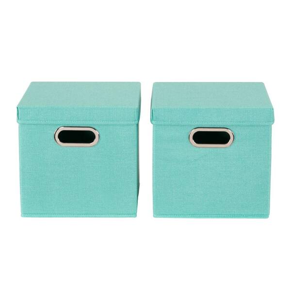 Household Essentials KD Cube Set, 2pk, Collapsible Linen, Seafoam